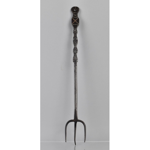 70 - A 18th/19th Century Wrought Iron Triple Tined Lark Braising Fork, 44cms Long