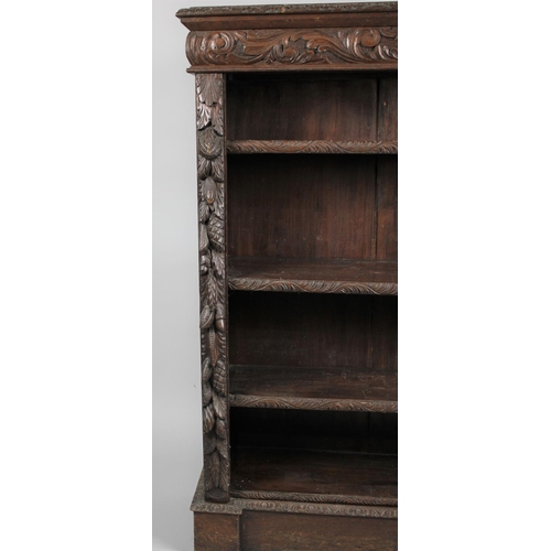 41 - A Late 19th/Early 20th Century Carved Oak Four Shelf Open Bookcase on Plinth Base, 90cms Wide