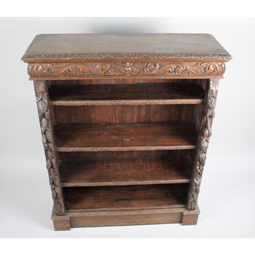 41 - A Late 19th/Early 20th Century Carved Oak Four Shelf Open Bookcase on Plinth Base, 90cms Wide