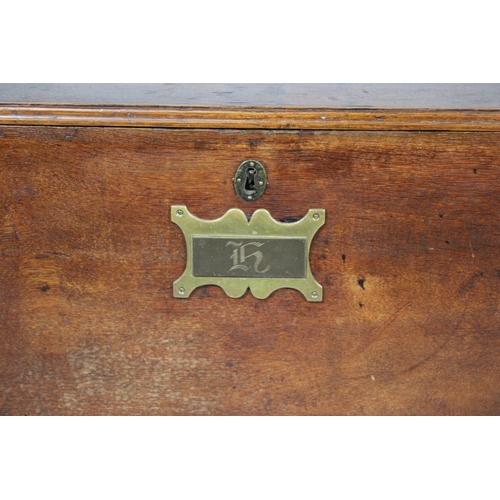 56 - A 19th Century Blanket Chest with Lift Top and Brass Escutcheons, Monogrammed H, 99cms Wide