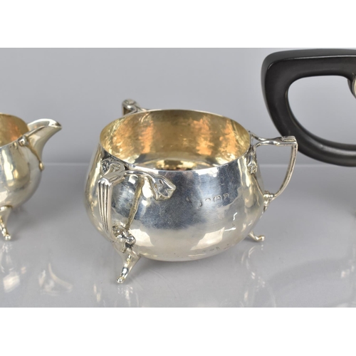 187 - A Three Piece Silver Tea Service, Birmingham Hallmark having Organical Stylised Handles and Hand Bea... 