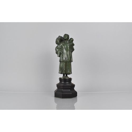 107 - Charles Leonard Hartwell RA (1873-1951) A Green Patinated Bronze Sculpture of Mother and Child, Labe... 