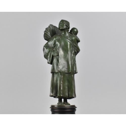 107 - Charles Leonard Hartwell RA (1873-1951) A Green Patinated Bronze Sculpture of Mother and Child, Labe... 