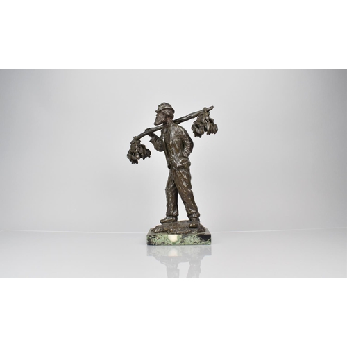 106 - Charles Emile Jonchery (French 1873-1937) A Bronze Figure of Bearded Gent Carrying Two Bunches of Mi... 