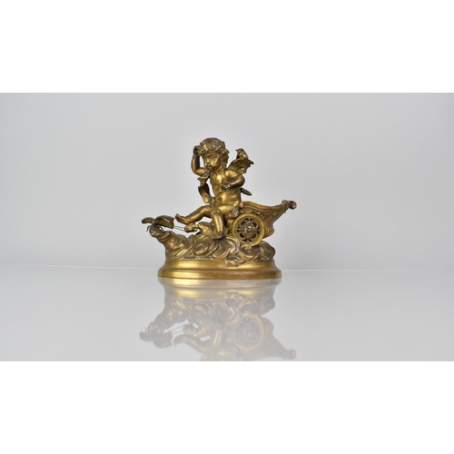 105 - After L Coustou, A 19th Century Gilded Bronze Study of Cupid Sat on Chariot being Pulled by Butterfl... 