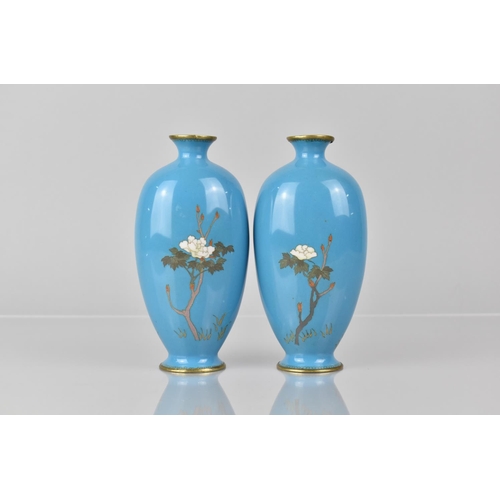 104 - A Pair of Nice Quality Vases, Cloisonne Enamel on Bronze decorated with Flowers and Berries, 16cms H... 