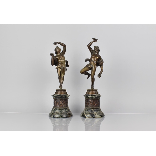 102 - A Pair of 19th Century French Bronze Figural Garnitures, Classical Nude Playing Cymbal and the Other... 