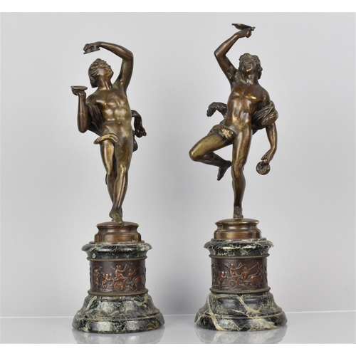 102 - A Pair of 19th Century French Bronze Figural Garnitures, Classical Nude Playing Cymbal and the Other... 