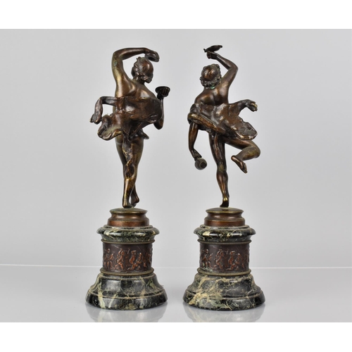 102 - A Pair of 19th Century French Bronze Figural Garnitures, Classical Nude Playing Cymbal and the Other... 