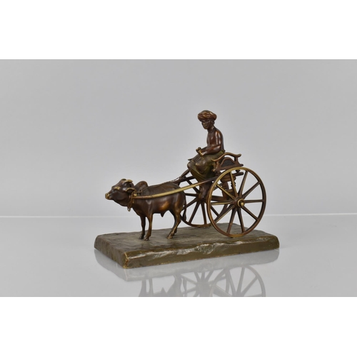 98 - Eugene Barillot (1841-1900) An Austrian Cold Painted Bronze, Indian Cart, Ox and Rider, Signed, on R... 