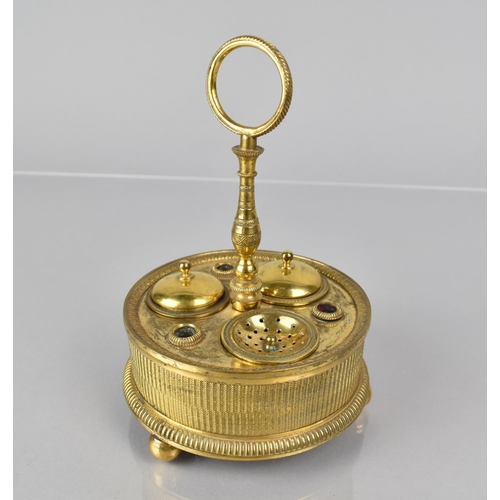 37 - A 19th Century French Gilt Metal Circular Stand having Three Inkwells (Two with Glass Liners and Thr... 