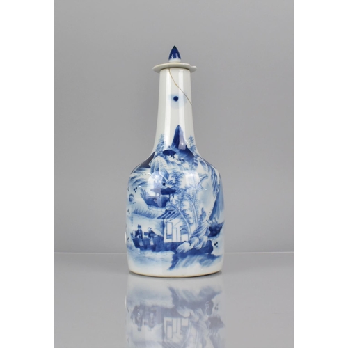 370 - A Chinese Porcelain Blue and White Water Bottle and Cover with Single Handle in the Form of Crawling... 