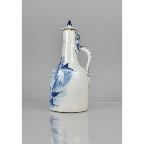 370 - A Chinese Porcelain Blue and White Water Bottle and Cover with Single Handle in the Form of Crawling... 