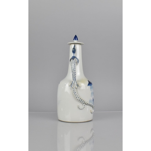 370 - A Chinese Porcelain Blue and White Water Bottle and Cover with Single Handle in the Form of Crawling... 