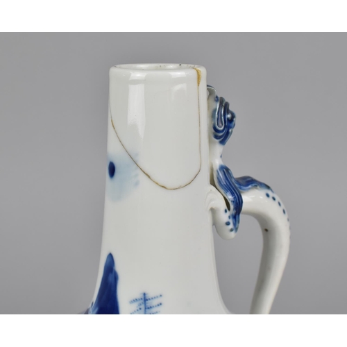 370 - A Chinese Porcelain Blue and White Water Bottle and Cover with Single Handle in the Form of Crawling... 