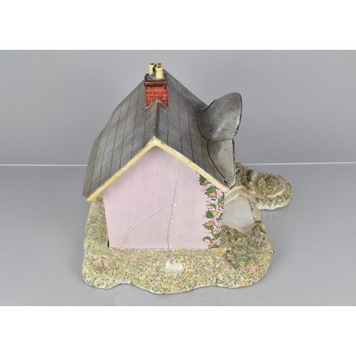 402 - A Rare Large Early 19th Century Staffordshire Pearlware Pastille-Burner in the Form of a Pink House ... 