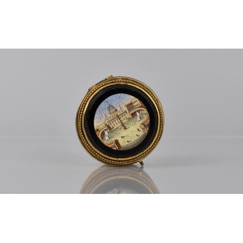 51 - A Small 19th Century Gilt Metal and Enamel Grand Tour Box of Circular Form, The Hinged Lid with Impr... 