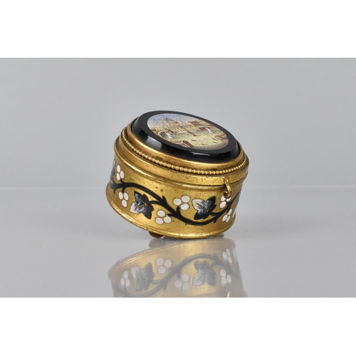 51 - A Small 19th Century Gilt Metal and Enamel Grand Tour Box of Circular Form, The Hinged Lid with Impr... 