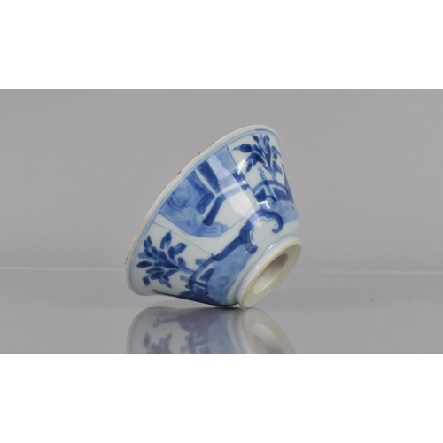 353 - A Chinese Porcelain Blue and White Tea Bowl of Flowered Form Decorated with Figures in Garden Settin... 