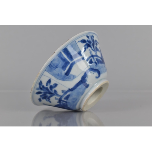 353 - A Chinese Porcelain Blue and White Tea Bowl of Flowered Form Decorated with Figures in Garden Settin... 