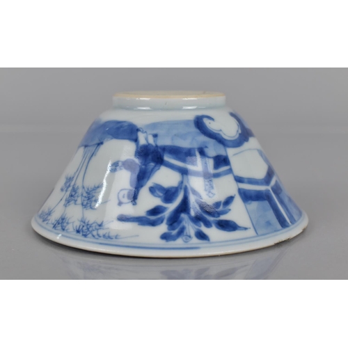 353 - A Chinese Porcelain Blue and White Tea Bowl of Flowered Form Decorated with Figures in Garden Settin... 