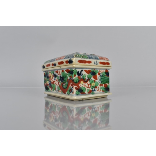 341 - A Chinese Porcelain Doucai Box of Rectangular form Decorated with Underglaze Blue and Applied Green,... 