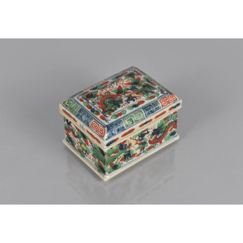 341 - A Chinese Porcelain Doucai Box of Rectangular form Decorated with Underglaze Blue and Applied Green,... 