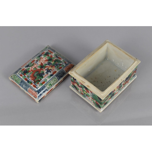 341 - A Chinese Porcelain Doucai Box of Rectangular form Decorated with Underglaze Blue and Applied Green,... 