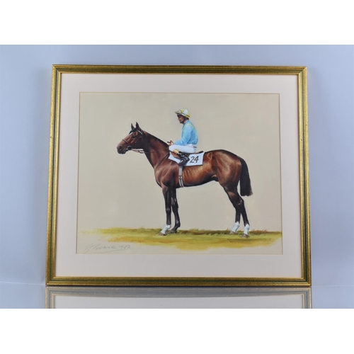 425 - Frank L Geere (1931-1991) Signed Oil of Racehorse and Jockey, Dated 1982. 48x39cms