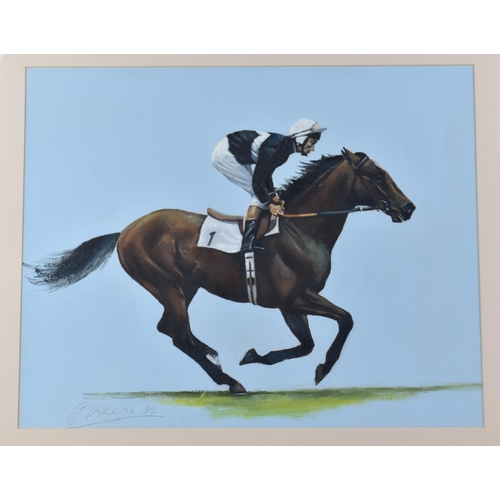 423 - Frank L Geere (1931-1991) Signed Oil, Racehorse with Lester Piggott Up, 48x38cms