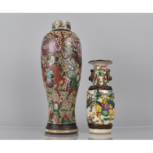 348 - A Chinese Crackle Glazed Vase of Slender Baluster Form decorated in Polychrome Enamels depicting Bat... 