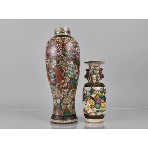 348 - A Chinese Crackle Glazed Vase of Slender Baluster Form decorated in Polychrome Enamels depicting Bat... 