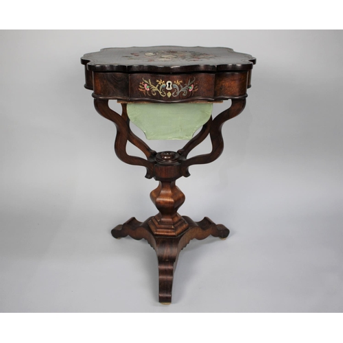 61 - A Late 19th Century Shaped Top Ladies Work Table in Inlaid Rosewood, The Hinged Lid to Fitted Interi... 