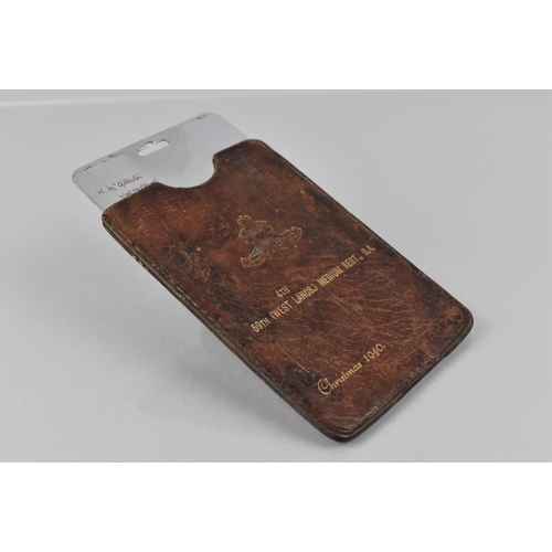 162 - A WWII Period Pocket Mirror in Leather Sleeve Embossed 4th 59th (West Lancs) Regt., R.A Christmas 19... 