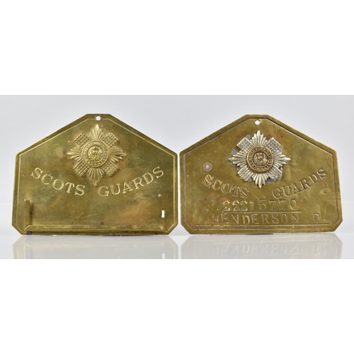 159 - Two Brass Duty or Bed Plates for The Scots Guards, One inscribed for 2215770 Henderson D. 11.5cms Wi... 