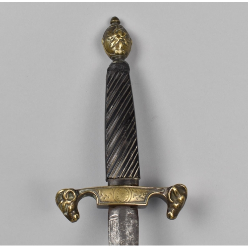 152 - An 18th Century French Transitional Rapier with Ram's Head Ends to Brass Guard, Wooden Handle and Br... 