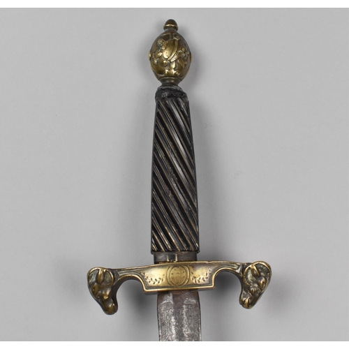 152 - An 18th Century French Transitional Rapier with Ram's Head Ends to Brass Guard, Wooden Handle and Br... 