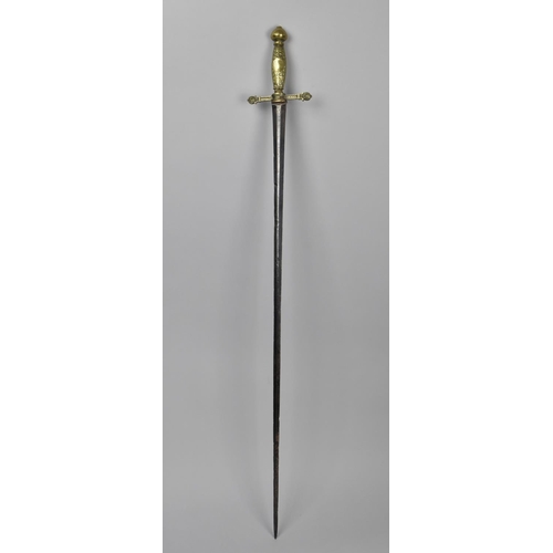 152 - An 18th Century French Transitional Rapier with Ram's Head Ends to Brass Guard, Wooden Handle and Br... 