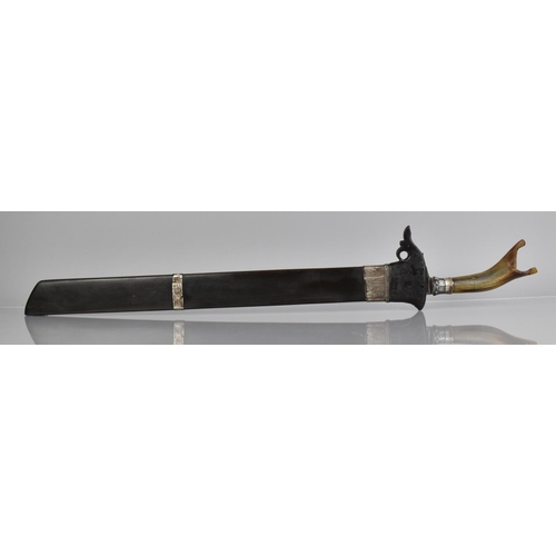 149 - An Indonesian Short Sword or Perang with Horn Handle and Wooden Scabbard