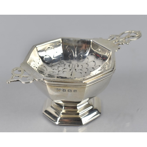 179 - A George VI Silver Tea Strainer and Stand by Mappin and Webb, Birmingham 1939, Of Hexagonal Form wit... 