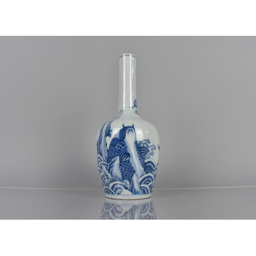 373 - A Chinese Porcelain Blue and White Bottle Vase decorated with Koi Fish Leaping out of Sea, Double Co... 