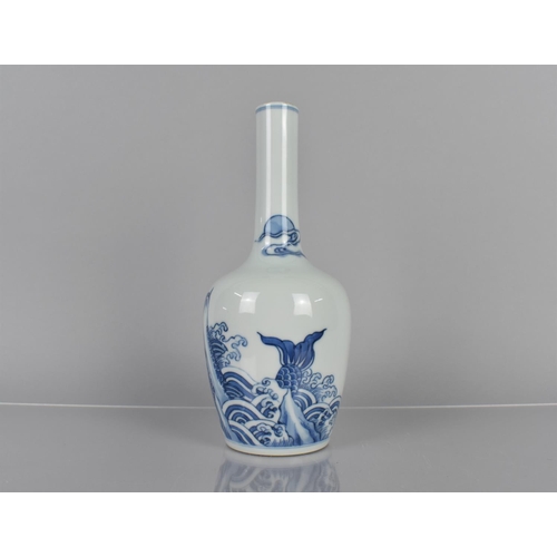 373 - A Chinese Porcelain Blue and White Bottle Vase decorated with Koi Fish Leaping out of Sea, Double Co... 