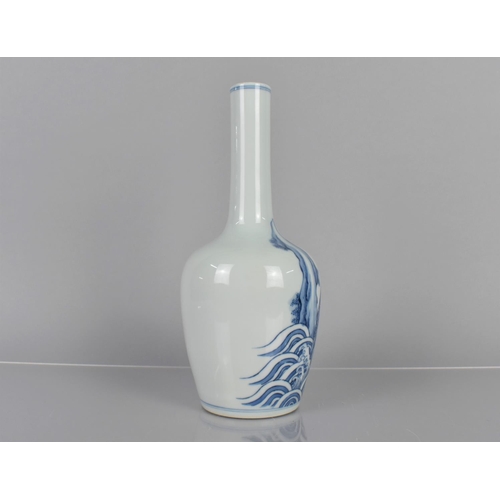 373 - A Chinese Porcelain Blue and White Bottle Vase decorated with Koi Fish Leaping out of Sea, Double Co... 