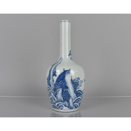 373 - A Chinese Porcelain Blue and White Bottle Vase decorated with Koi Fish Leaping out of Sea, Double Co... 