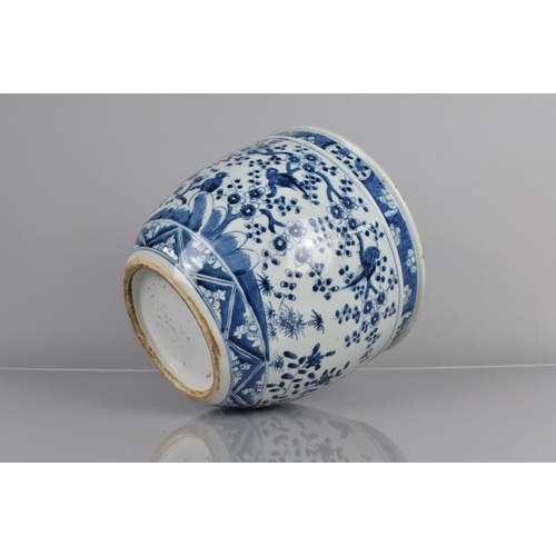 352 - A Chinese Blue and White Planter decorated with Birds in Blossoming Branches, Prunus Band Trim, 20.5... 