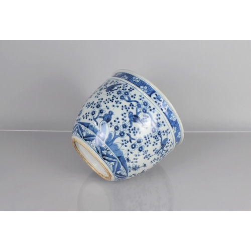 352 - A Chinese Blue and White Planter decorated with Birds in Blossoming Branches, Prunus Band Trim, 20.5... 