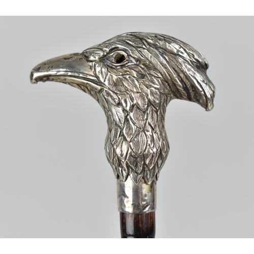 188 - An Edwardian Silver and Bamboo Parasol Handle with Silver Gryffin Head Finial, London 1902, Hallmark... 