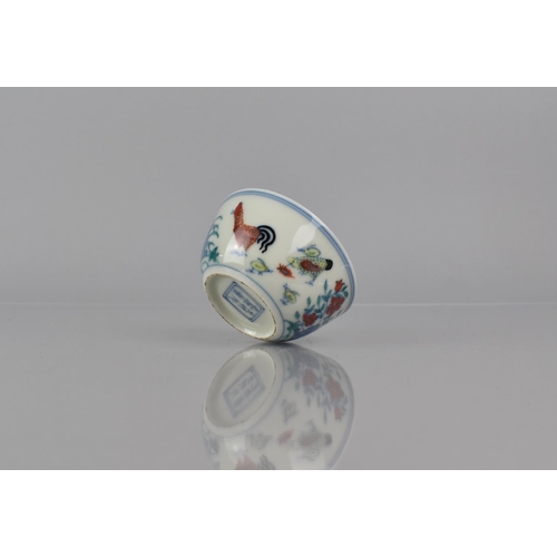 339 - A Chinese Porcelain Doucai Chicken Cup in the Ming Style (1368-1644), Six Character Mark to Base for... 