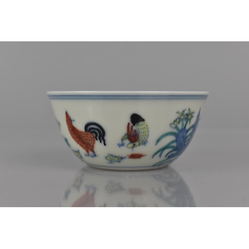 339 - A Chinese Porcelain Doucai Chicken Cup in the Ming Style (1368-1644), Six Character Mark to Base for... 