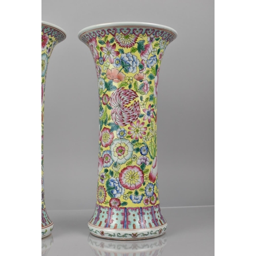 A Pair of Chinese Sleeve Vases, Flared Neck, Decorated with One Hundred